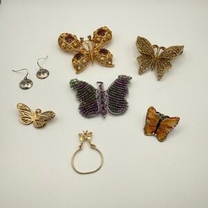 Vintage Butterfly Jewelry Lot Brooches Earrings Pendants Enamel Beaded 8pc Set